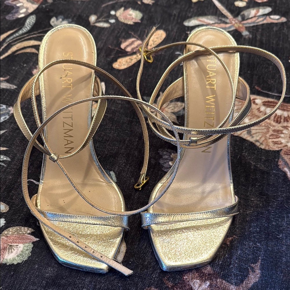 Stuart Weitzman Metallic Gold Strappy High-Heel Sandals
